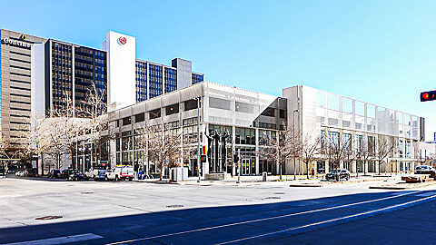 Outside of Century Center Garage during a sunny day.